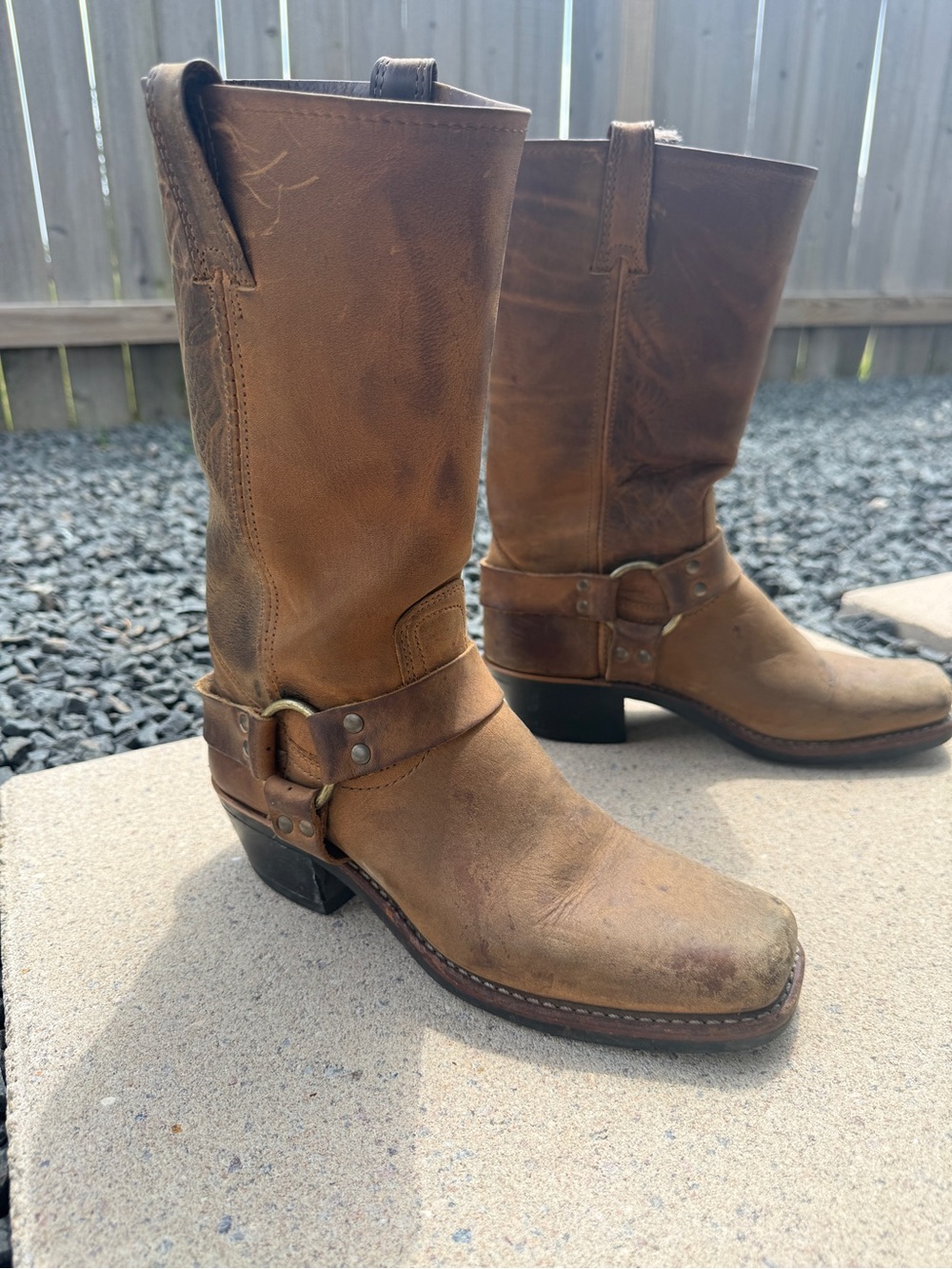 Frye 12r Brown Leather Harness Cowboy Boots - Picture 2 of 9
